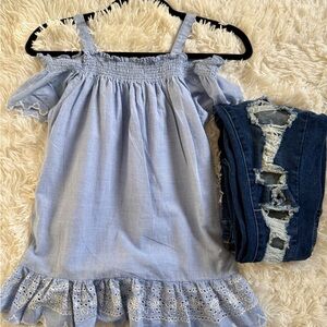 Light Blue Off-Shoulder Kids Top n Jeans